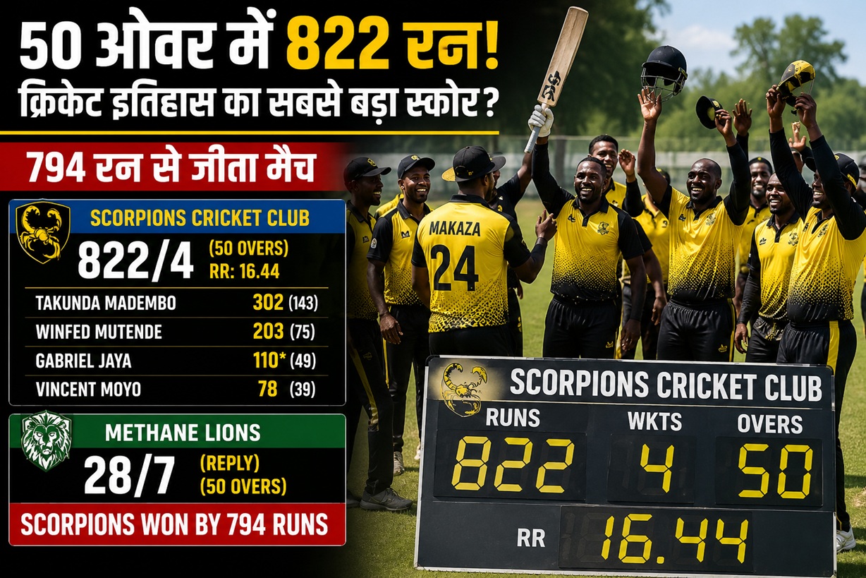 50 ओवर में 822 रन! क्रिकेट मैच में मचा ऐसा तूफान, 794 रन से मिली ऐतिहासिक जीत